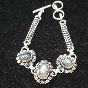 Silver-Tone Blue Gemstone Floral Link Bracelet